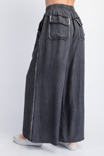 Load image into Gallery viewer, Easel Frayed Detailed Washed Chambray Palazzo Pants in Black Denim