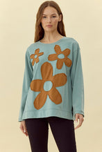Load image into Gallery viewer, Jodifl Solid Color Top with Contrasting Color Flower Patches in Sage