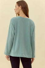 Load image into Gallery viewer, Jodifl Solid Color Top with Contrasting Color Flower Patches in Sage