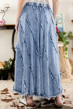 Load image into Gallery viewer, BlueVelvet Mineral Washed Denim Skirt with Raw Frayed Seams in Dark Denim