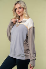 Load image into Gallery viewer, White Birch Color Block Pullover Snap Button Top in Grey
