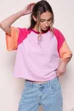 Load image into Gallery viewer, Hailey & Co Loose Fit Color Block Raglan Top in Pink