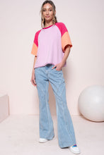 Load image into Gallery viewer, Hailey & Co Loose Fit Color Block Raglan Top in Pink