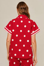 Load image into Gallery viewer, Jodifl Color Rib Band Contrast Zip Up Polka Dot Top in Red