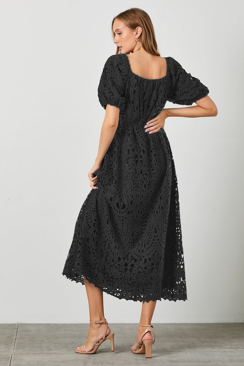Polagram Lace Midi Dress in Black – June Adel