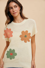 Load image into Gallery viewer, AnnieWear Lightweight Sweater Top with Large Flower Embroidery in Cream FINAL SALE