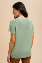 Load image into Gallery viewer, AnnieWear Lightweight Sweater Top with Large Flower Embroidery in Sage FINAL SALE