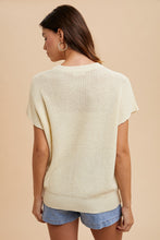 Load image into Gallery viewer, AnnieWear Lightweight Sweater Top with Large Flower Embroidery in Cream FINAL SALE