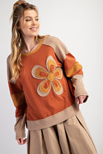 Load image into Gallery viewer, Easel Color Block Top with Flower Patch in Rust