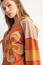 Load image into Gallery viewer, Easel Color Block Top with Flower Patch in Rust