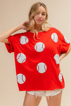 Load image into Gallery viewer, BiBi Sequin Baseball Patches Top in Red FINAL SALE