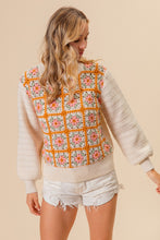 Load image into Gallery viewer, BiBi Sweater with Granny Square Flower Crochet Front in Ivory