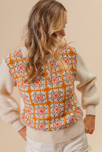 Load image into Gallery viewer, BiBi Sweater with Granny Square Flower Crochet Front in Ivory