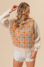 Load image into Gallery viewer, BiBi Sweater with Granny Square Flower Crochet Front in Ivory