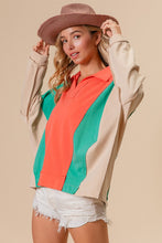 Load image into Gallery viewer, BiBi Oversized French Terry Color Block Top in Apricot/Mint/Sand