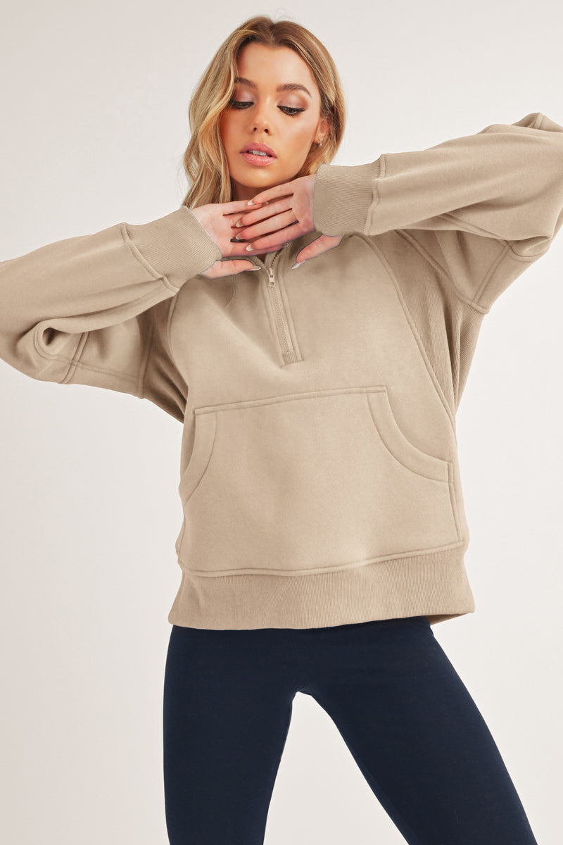 Aemi + Co Drea Half Zip Hoodie Top in Oat FINAL SALE – June Adel