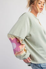 Load image into Gallery viewer, Easel Terry Knit Pullover Top with Flower Patch Details in Sage
