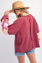 Load image into Gallery viewer, Easel Terry Knit Pullover Top with Flower Patch Details in Vintage Wine
