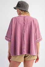 Load image into Gallery viewer, Easel Mineral Washed Cotton Top with Flower Patch in Dusty Magenta