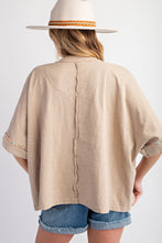 Load image into Gallery viewer, Easel Mineral Washed Cotton Top with Flower Patch in Khaki