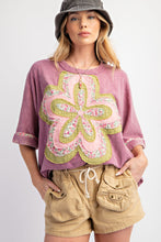 Load image into Gallery viewer, Easel Mineral Washed Cotton Top with Flower Patch in Dusty Magenta