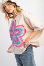 Load image into Gallery viewer, Easel Mineral Washed Cotton Top with Flower Patch in Cream
