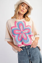 Load image into Gallery viewer, Easel Mineral Washed Cotton Top with Flower Patch in Cream