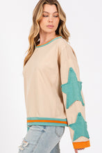 Load image into Gallery viewer, Sage+Fig French Terry Top with Star Appliques in Sand/Green
