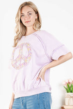Load image into Gallery viewer, BlueVelvet Peace Sign Patch Top in Lavender Shirts & Tops BlueVelvet
