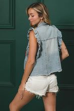 Load image into Gallery viewer, BiBi Sleeveless Jacket with Flower Patches in Denim