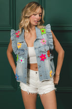 Load image into Gallery viewer, BiBi Sleeveless Jacket with Flower Patches in Denim