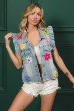 Load image into Gallery viewer, BiBi Sleeveless Jacket with Flower Patches in Denim