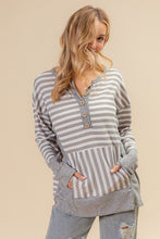 Load image into Gallery viewer, BiBi Thermal Knit Henley Stripe Pattern Top in Grey