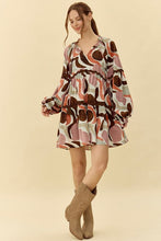 Load image into Gallery viewer, Jodifl Abstract Print Dress with Ric Rac Trim in Clay/Brown