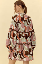Load image into Gallery viewer, Jodifl Abstract Print Dress with Ric Rac Trim in Clay/Brown
