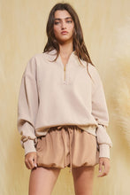 Load image into Gallery viewer, BucketList Long Sleeve Half Zip-up Scuba Pullover Top in Taupe FINAL SALE