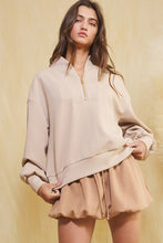 Load image into Gallery viewer, BucketList Long Sleeve Half Zip-up Scuba Pullover Top in Taupe FINAL SALE
