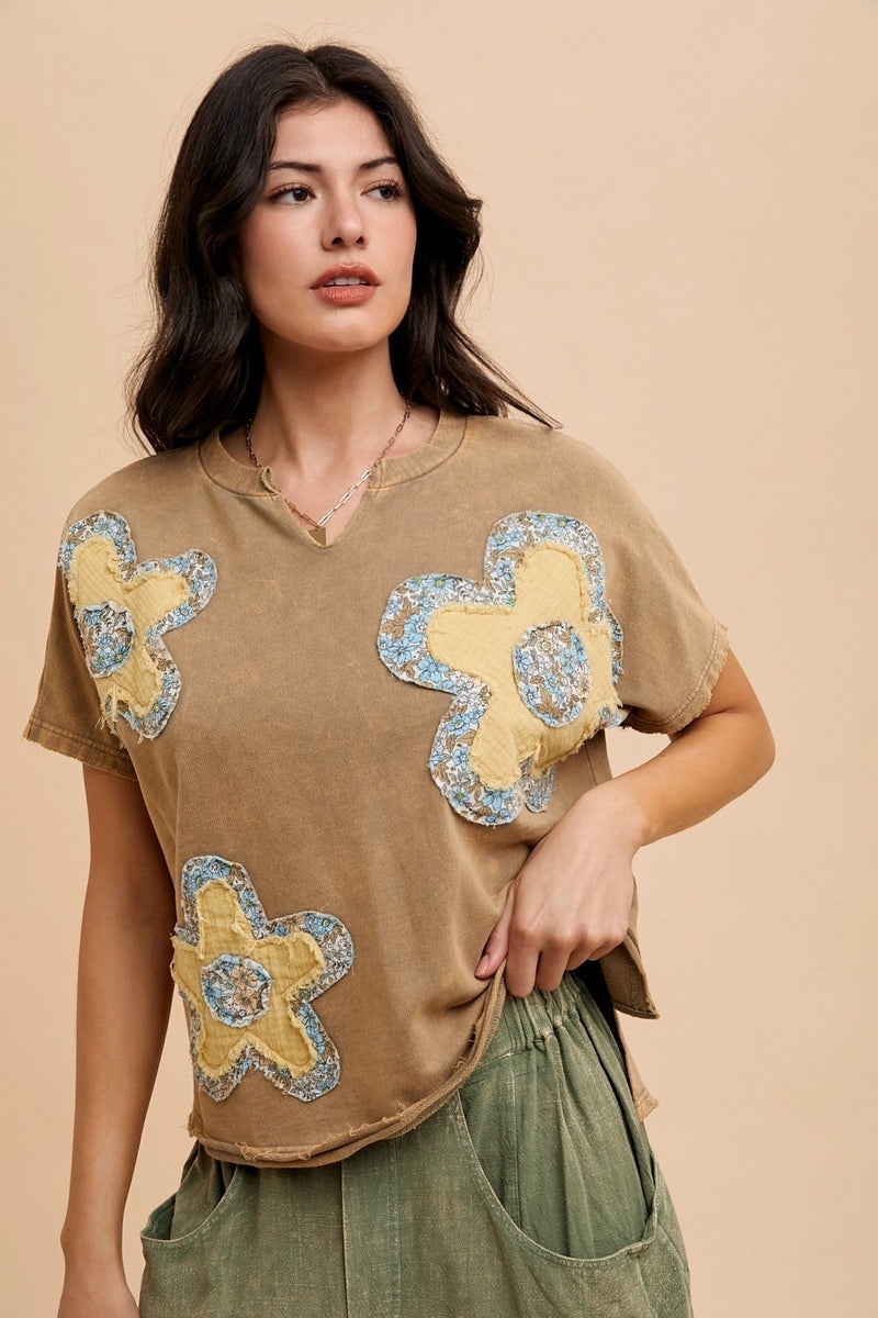 AnnieWear Flower Patch Knit Top in Mustard – June Adel