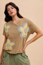 Load image into Gallery viewer, AnnieWear Flower Patch Knit Top in Mustard