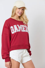Load image into Gallery viewer, Peach Love Terry Knit Sweatshirt with Towel Knit GAME DAY Patches with Rhinestones in Crimson
