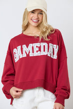 Load image into Gallery viewer, Peach Love Terry Knit Sweatshirt with Towel Knit GAME DAY Patches with Rhinestones in Crimson