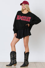 Load image into Gallery viewer, Peach Love Terry Knit Sweatshirt with Towel Knit GAME DAY Patches with Rhinestones in Black