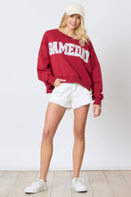Load image into Gallery viewer, Peach Love Terry Knit Sweatshirt with Towel Knit GAME DAY Patches with Rhinestones in Crimson