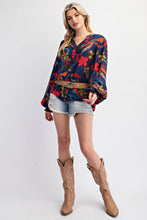 Load image into Gallery viewer, Easel Floral Print Rayon Gauze Top in Navy