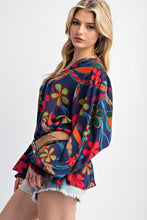 Load image into Gallery viewer, Easel Floral Print Rayon Gauze Top in Navy