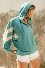 Load image into Gallery viewer, BiBi Brushed Terry Knit Half Zip Hooded Top in Jade