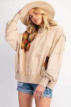Load image into Gallery viewer, Easel Terry Knit Top with Plaid Flower Patches in Light Mocha