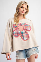 Load image into Gallery viewer, Easel Terry Knit Top with Front Flower Patch in Ecru