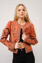 Load image into Gallery viewer, Blue B Mixed Embroidered Zip Up Jacket in Rust Beige