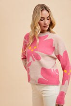 Load image into Gallery viewer, AnnieWear Flower Jacquard Crop Sweater in Hot Pink